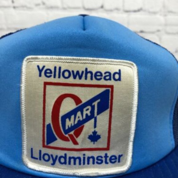 Vintage Hat Cap Snapback Blue YELLOWHEAD Q Mart Lloydminster Trucker Mesh Patch - Picture 6 of 7